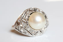 Load image into Gallery viewer, Pearl &amp; Diamond Dome Cocktail Ring