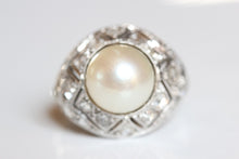 Load image into Gallery viewer, Pearl &amp; Diamond Dome Cocktail Ring
