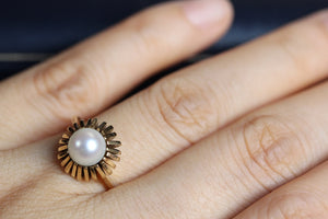 Sunburst Pearl Solitaire Ring